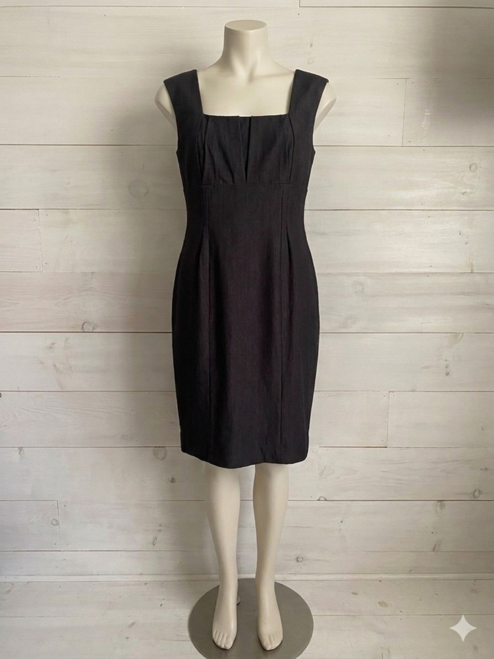 Calvin Klein Charcoal Grey Pleated Empire Waist Sheath Dress Size 14